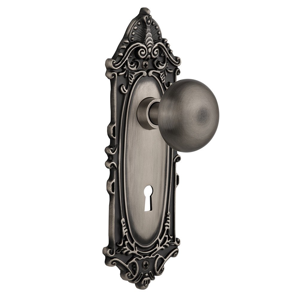 Interior Mortise Victorian Plate New York Door Knob in Antique Pewter