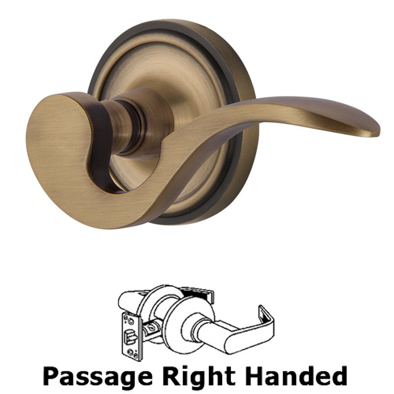 Classic Rose Passage Right Handed Manor Lever in Antique Brass