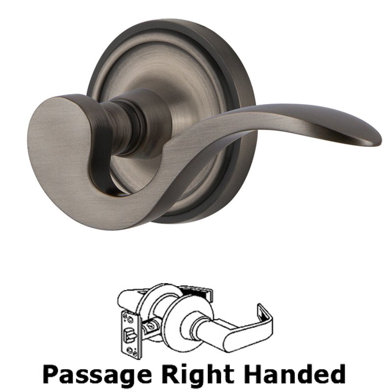 Classic Rose Passage Right Handed Manor Lever in Antique Pewter