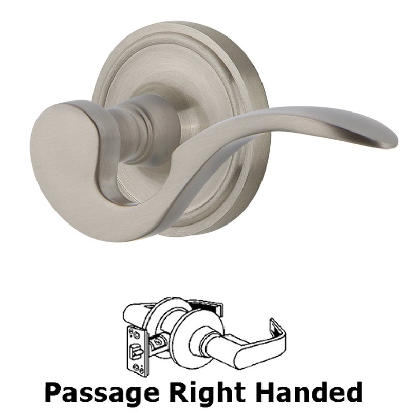 Classic Rose Passage Right Handed Manor Lever in Satin Nickel