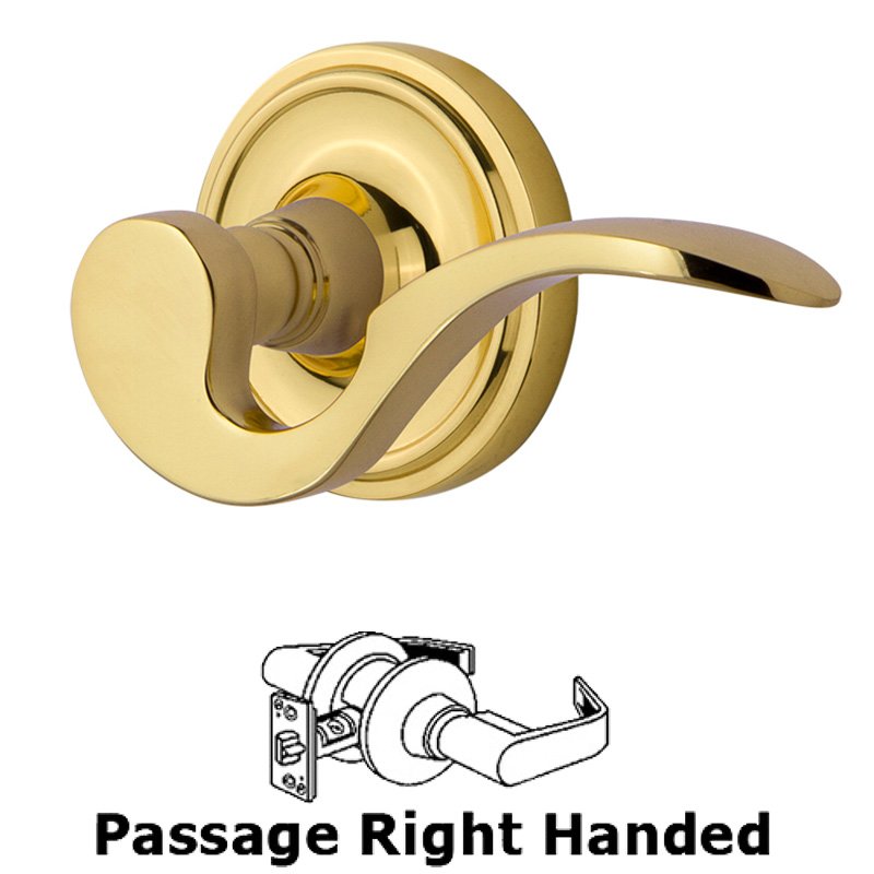 Classic Rose Passage Right Handed Manor Lever in Polished Brass