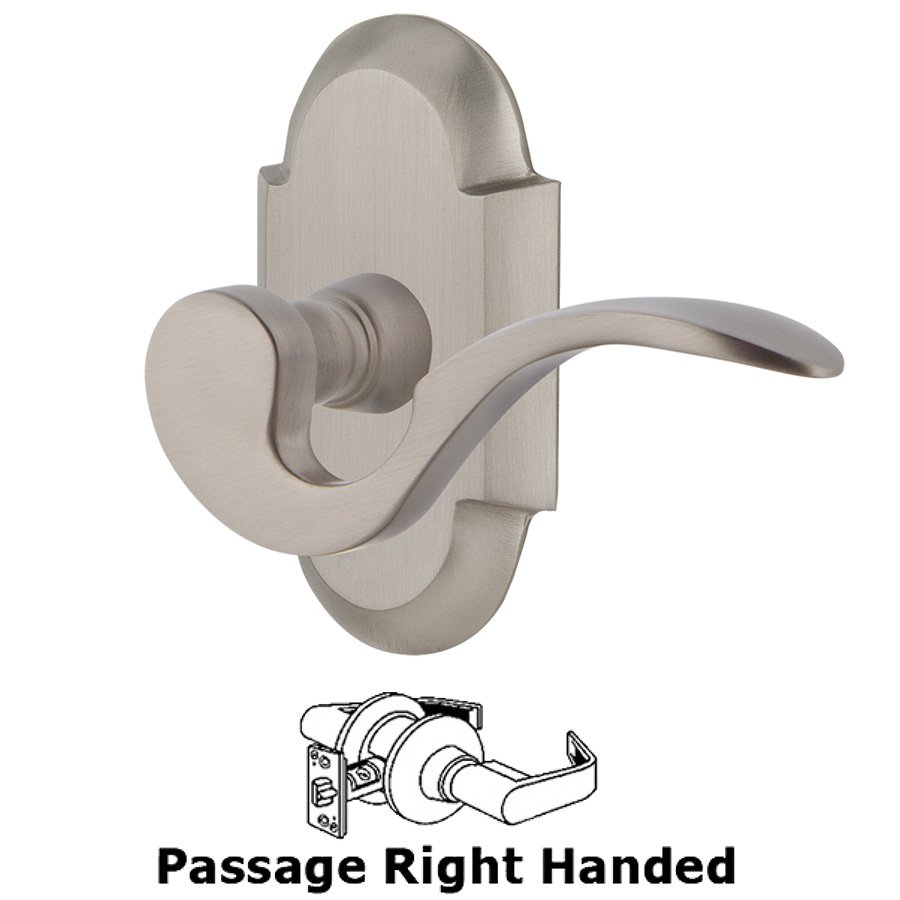 Cottage Plate Passage Right Handed Manor Lever in Satin Nickel