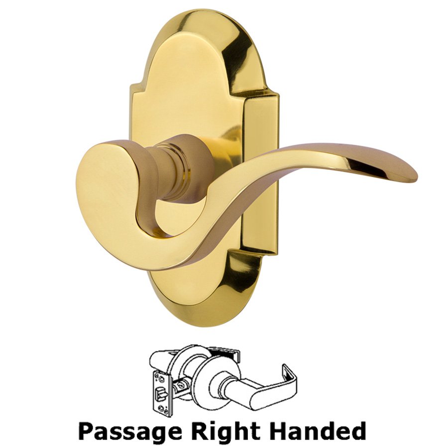 Cottage Plate Passage Right Handed Manor Lever in Polished Brass