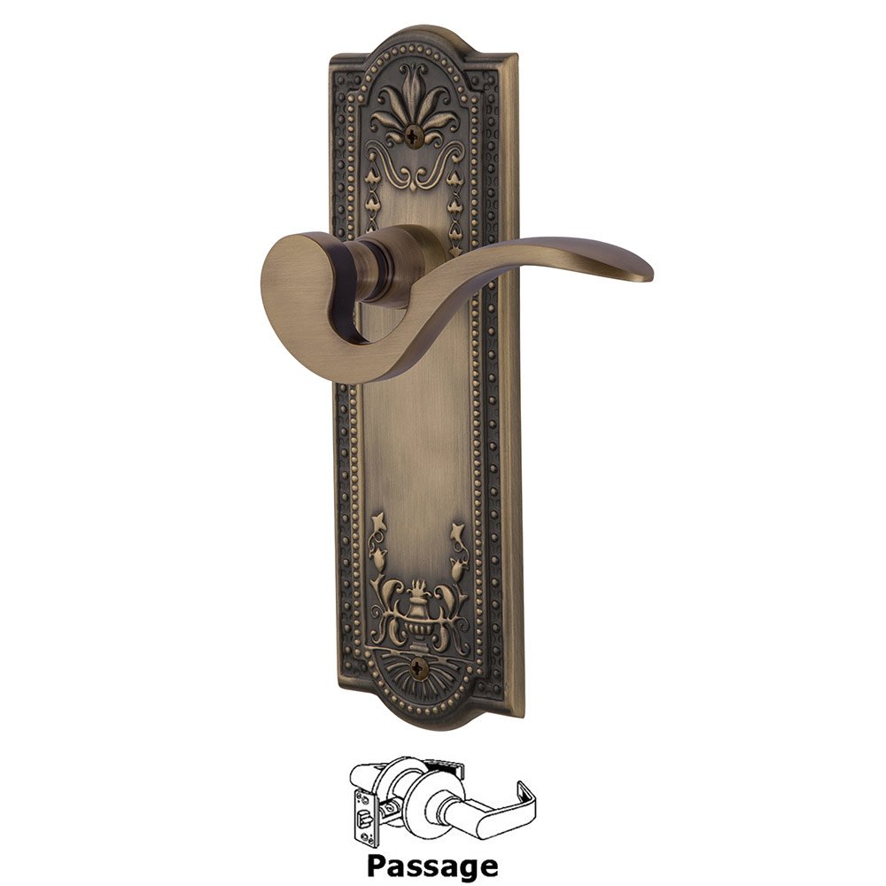 Meadows Plate Passage Manor Lever in Antique Brass