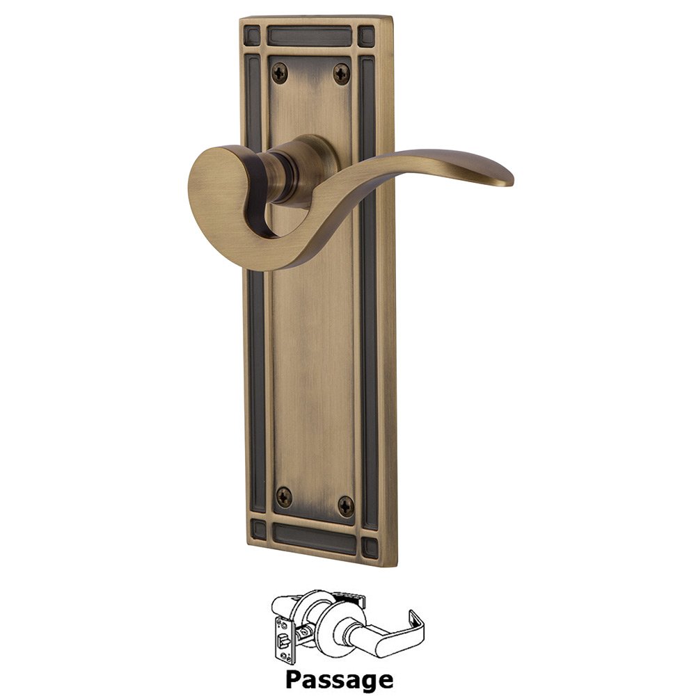 Mission Plate Passage Manor Lever in Antique Brass
