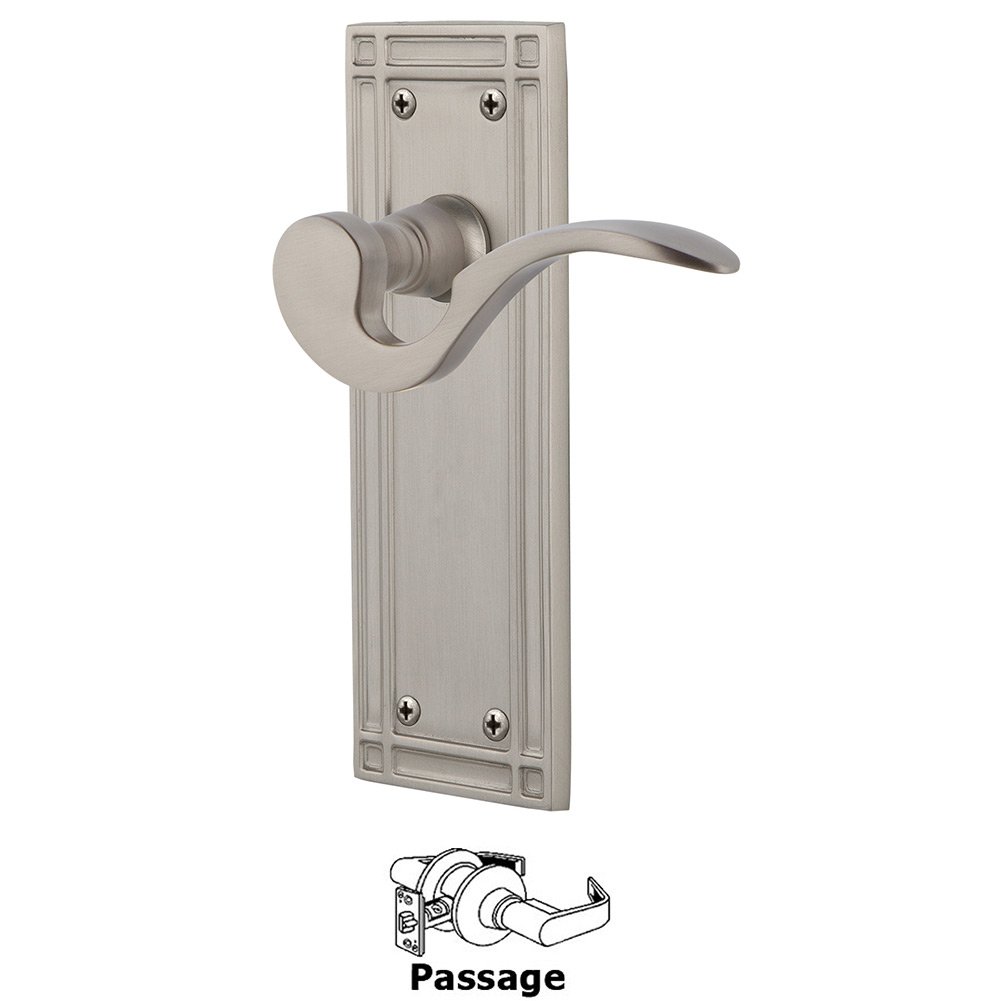 Mission Plate Passage Manor Lever in Satin Nickel