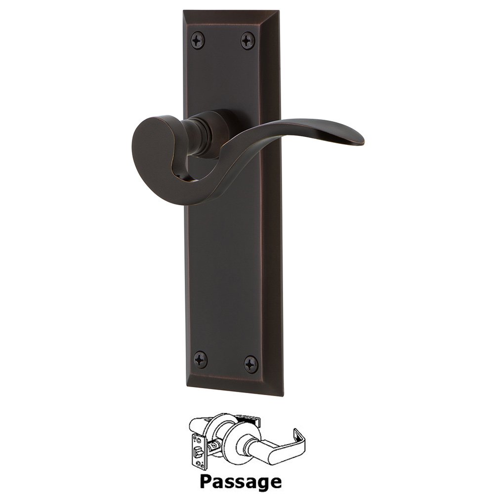 New York Plate Passage Manor Lever in Timeless Bronze