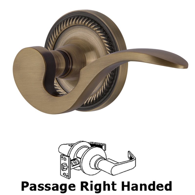 Rope Rose Passage Right Handed Manor Lever in Antique Brass