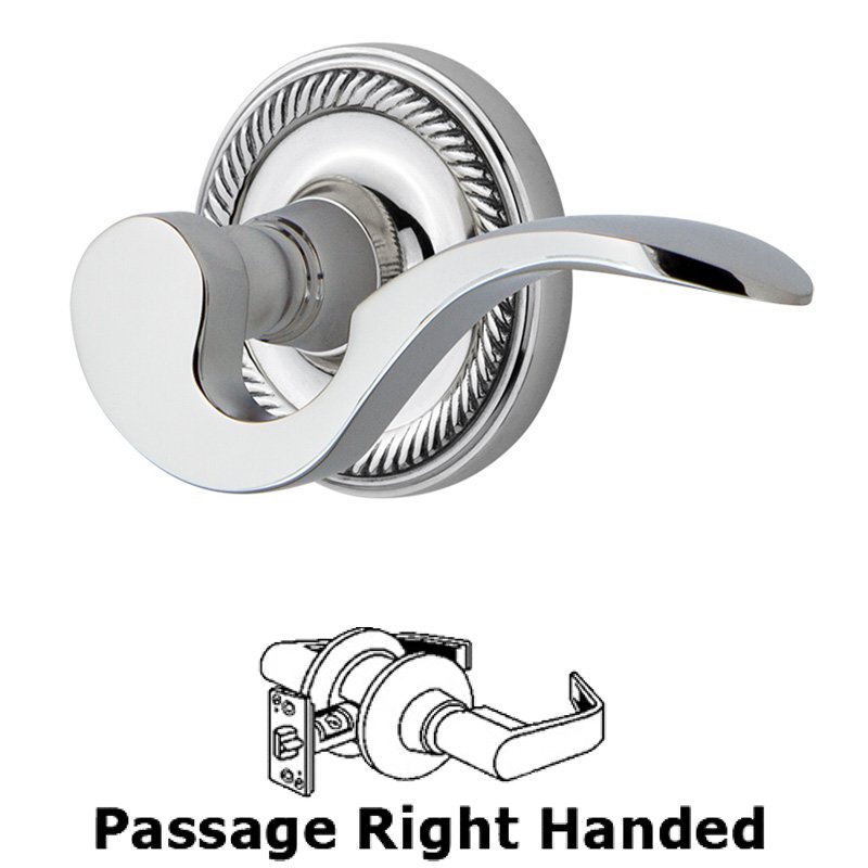 Rope Rose Passage Right Handed Manor Lever in Bright Chrome