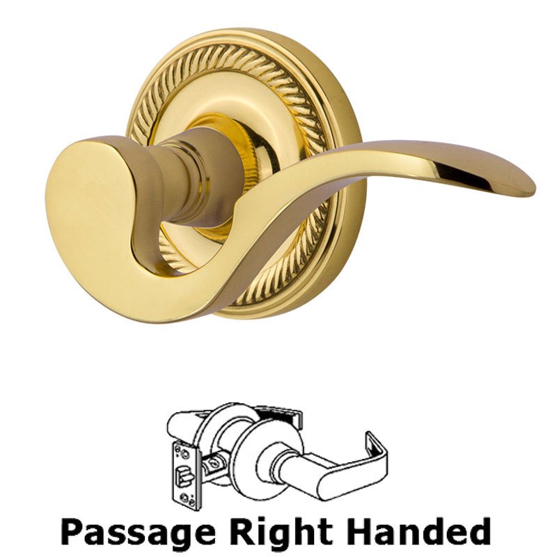 Rope Rose Passage Right Handed Manor Lever in Polished Brass