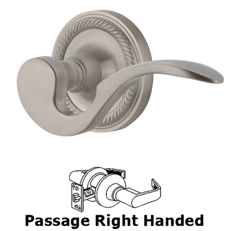 Rope Rose Passage Right Handed Manor Lever in Satin Nickel
