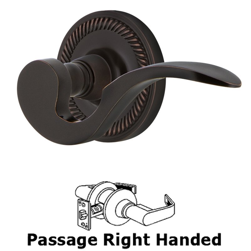 Rope Rose Passage Right Handed Manor Lever in Timeless Bronze
