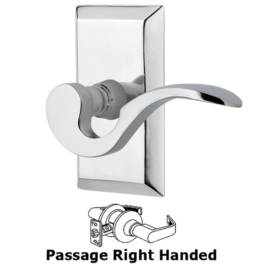 Studio Plate Passage Right Handed Manor Lever in Bright Chrome