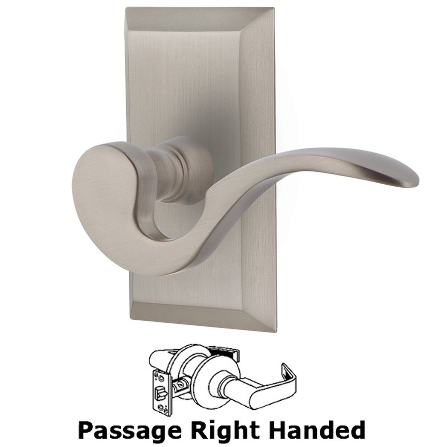 Studio Plate Passage Right Handed Manor Lever in Satin Nickel