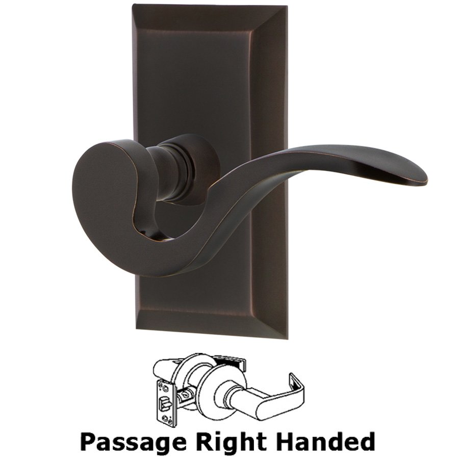 Studio Plate Passage Right Handed Manor Lever in Timeless Bronze