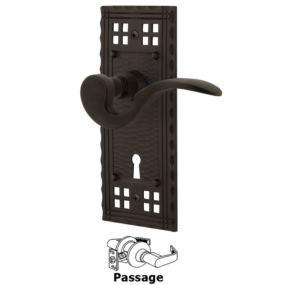 Craftsman Plate Passage with Keyhole and  Manor Lever in Oil-Rubbed Bronze