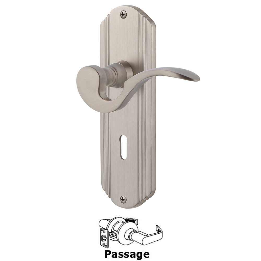 Deco Plate Passage with Keyhole and  Manor Lever in Satin Nickel