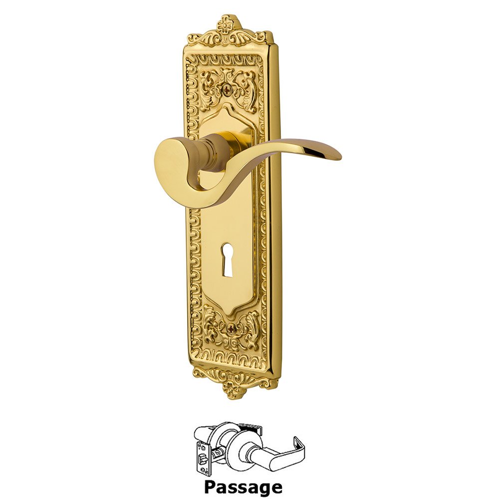 Egg & Dart Plate Passage with Keyhole and  Manor Lever in Polished Brass