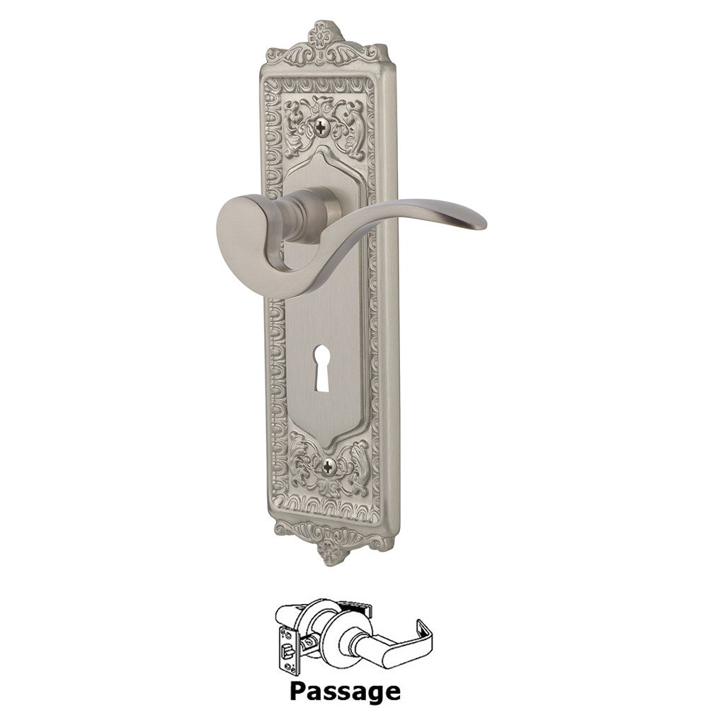 Egg & Dart Plate Passage with Keyhole and  Manor Lever in Satin Nickel