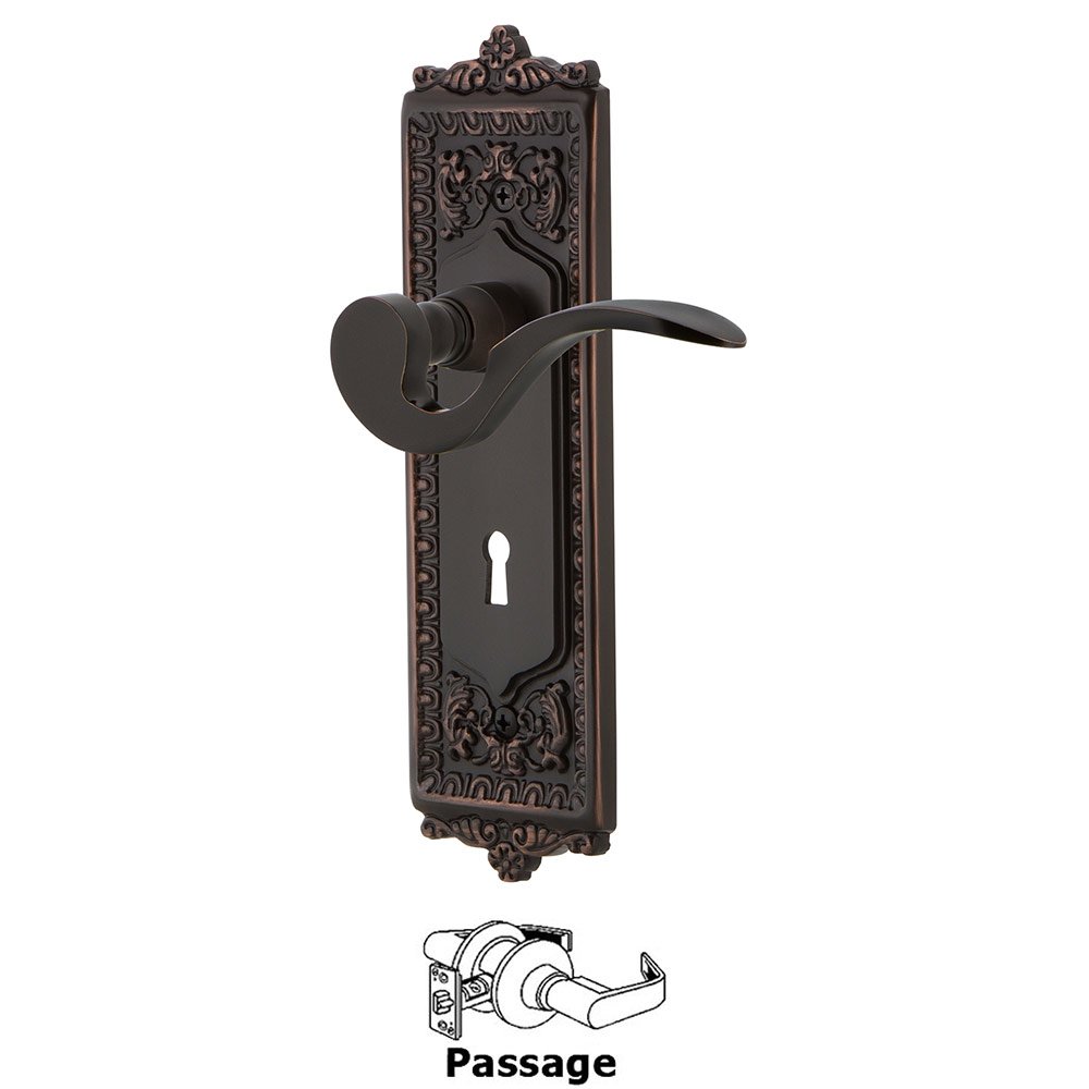 Egg & Dart Plate Passage with Keyhole and  Manor Lever in Timeless Bronze