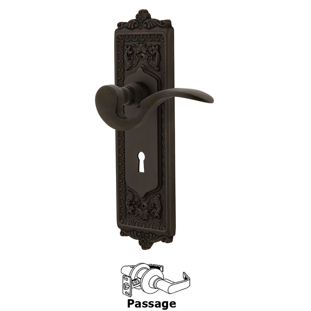 Egg & Dart Plate Passage with Keyhole and  Manor Lever in Oil-Rubbed Bronze