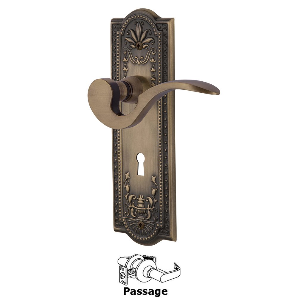 Meadows Plate Passage with Keyhole and  Manor Lever in Antique Brass