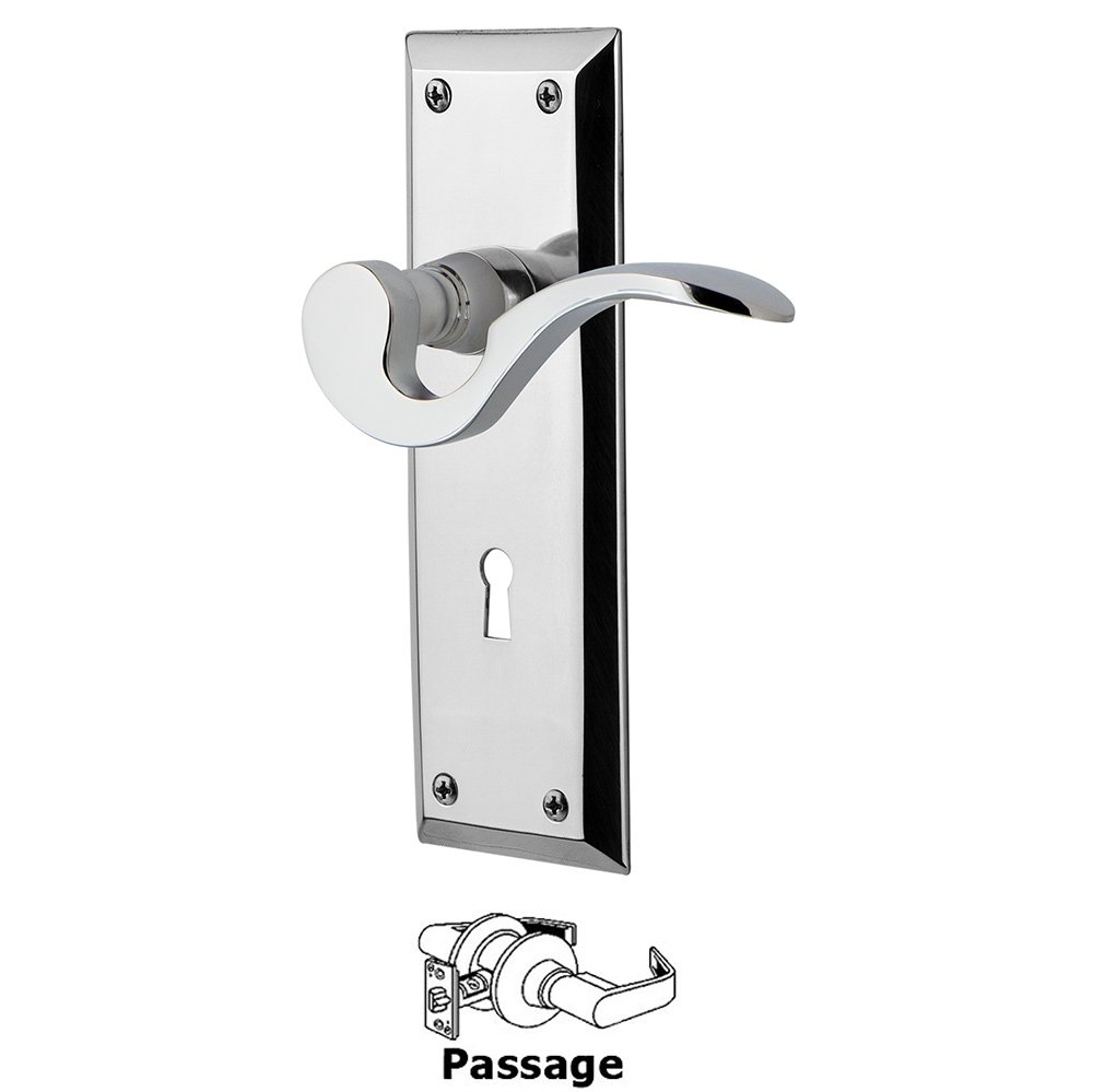 New York Plate Passage with Keyhole and  Manor Lever in Bright Chrome