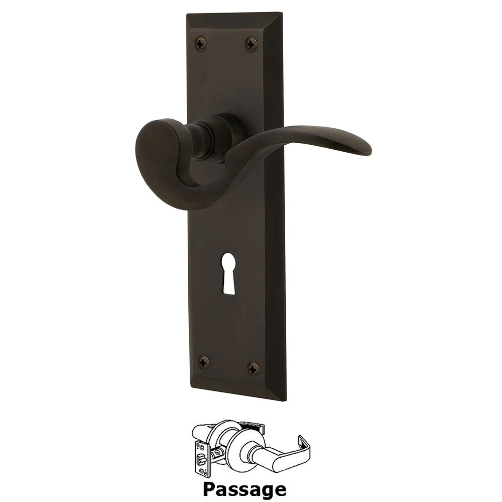 New York Plate Passage with Keyhole and  Manor Lever in Oil-Rubbed Bronze