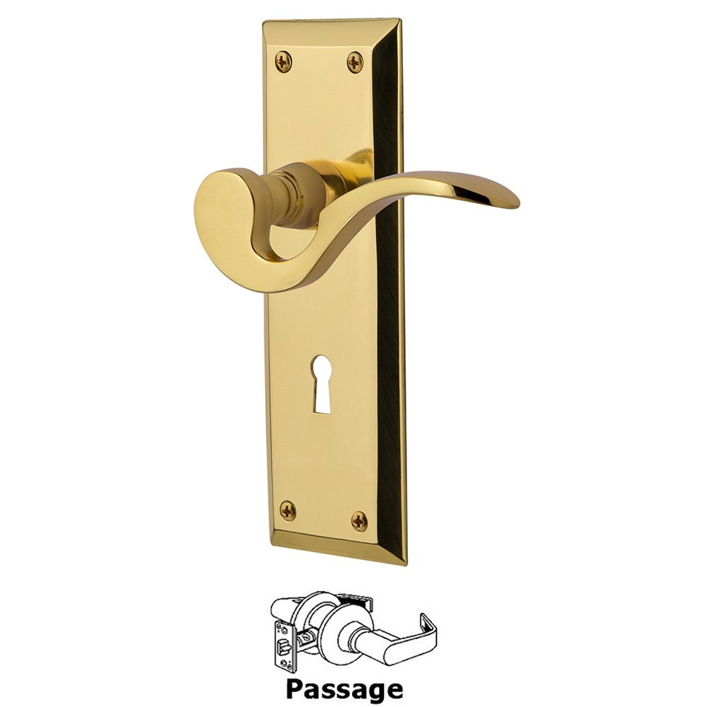 New York Plate Passage with Keyhole and  Manor Lever in Polished Brass