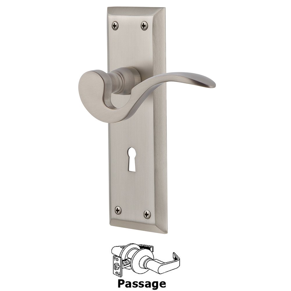 New York Plate Passage with Keyhole and  Manor Lever in Satin Nickel