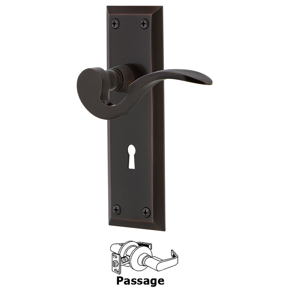 New York Plate Passage with Keyhole and  Manor Lever in Timeless Bronze