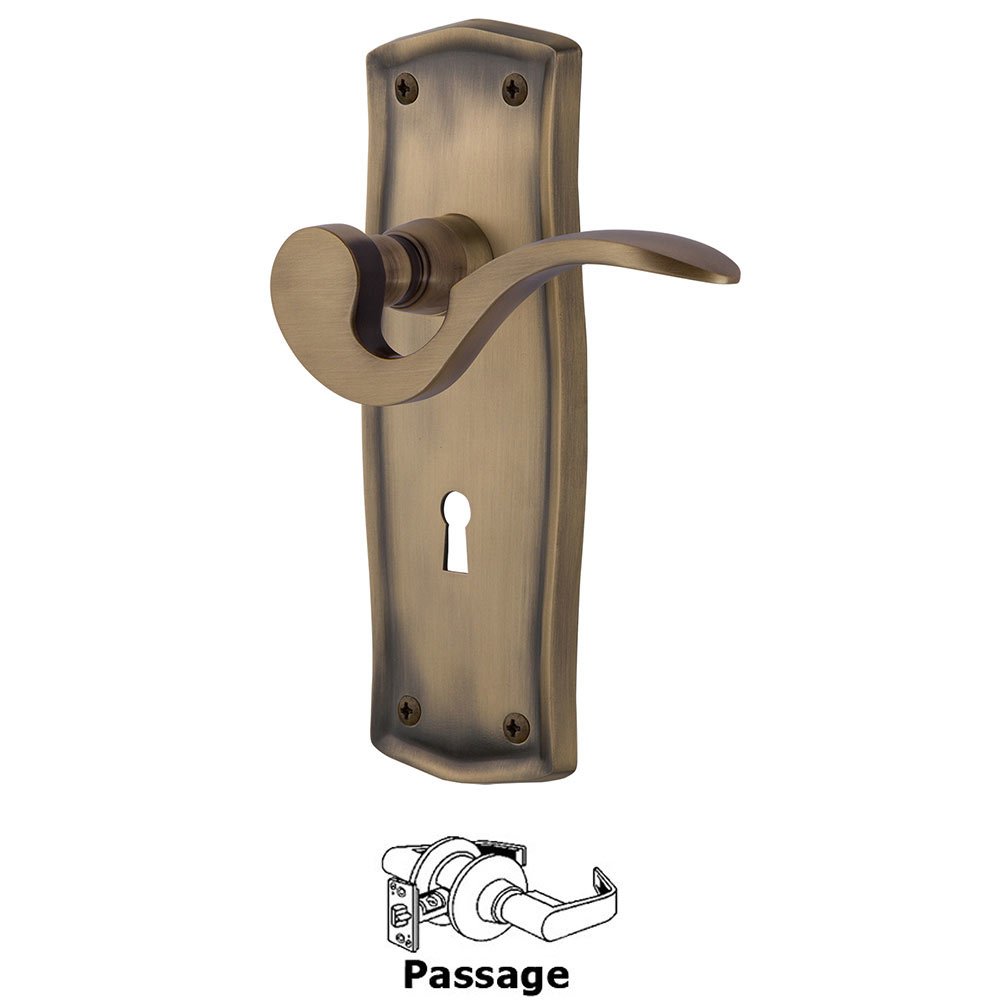 Prairie Plate Passage with Keyhole and  Manor Lever in Antique Brass