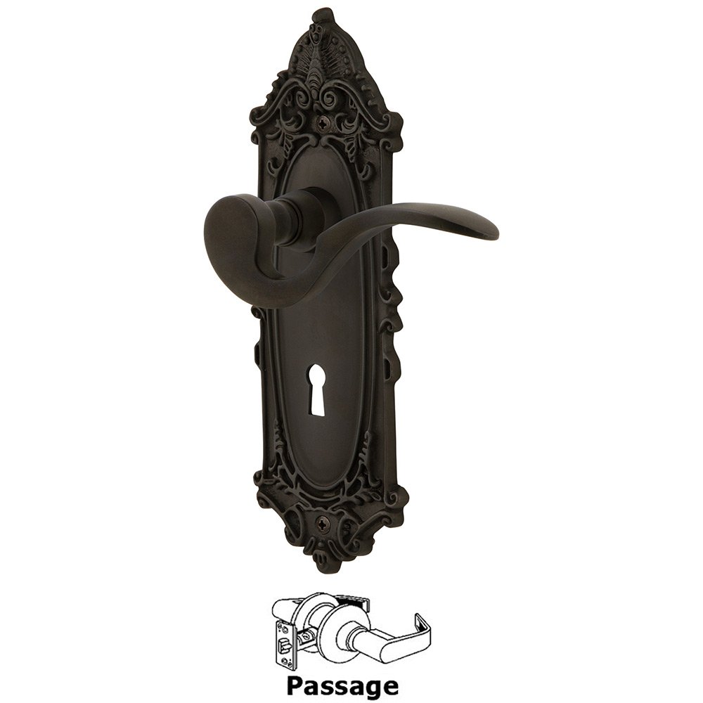 Victorian Plate Passage with Keyhole and  Manor Lever in Oil-Rubbed Bronze