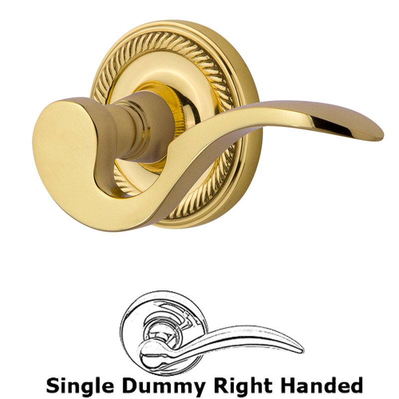 Rope Rose Single Dummy Right Handed Manor Lever in Polished Brass