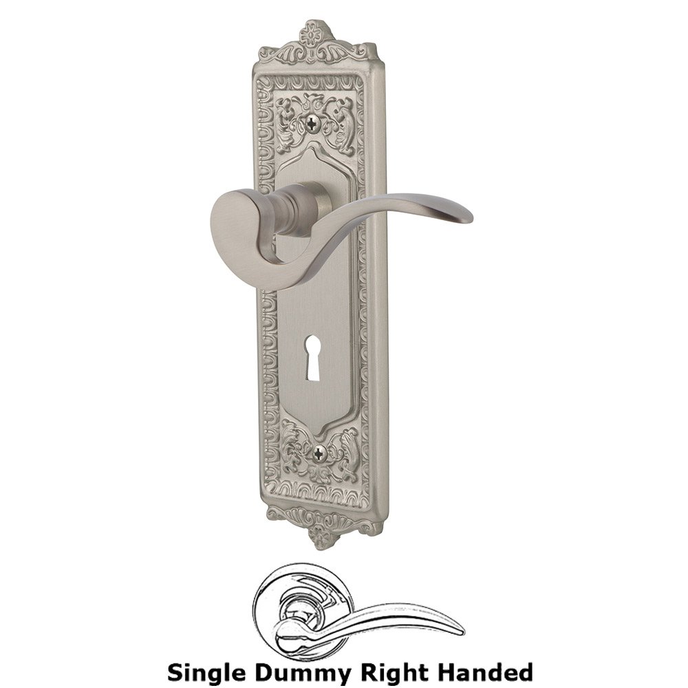 Egg & Dart Plate Single Dummy with Keyhole Right Handed Manor Lever in Satin Nickel