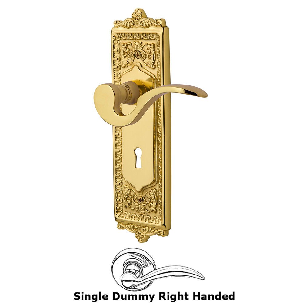 Egg & Dart Plate Single Dummy with Keyhole Right Handed Manor Lever in Unlacquered Brass