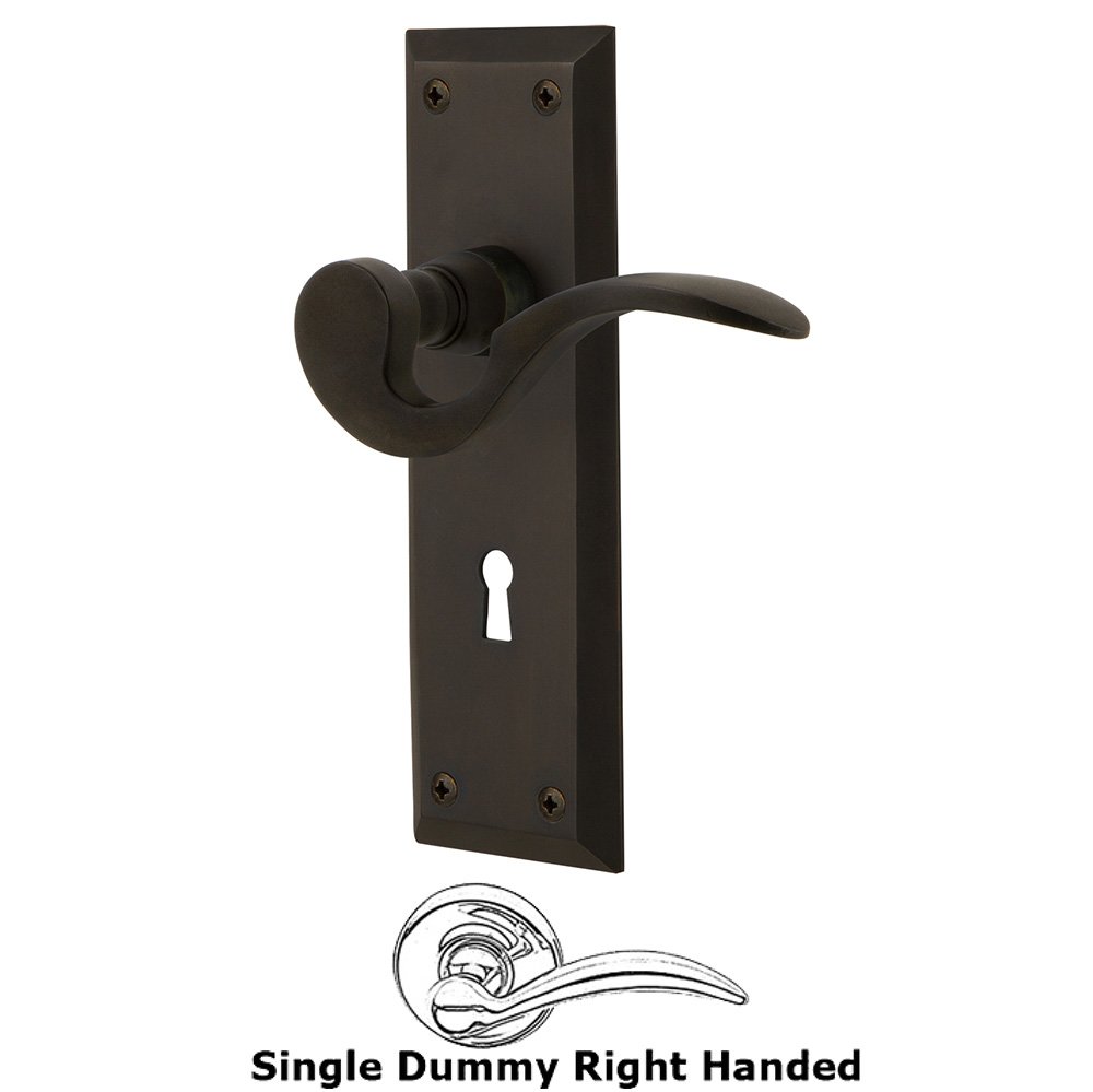 New York Plate Single Dummy with Keyhole Right Handed Manor Lever in Oil-Rubbed Bronze