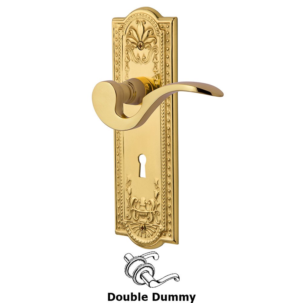Meadows Plate Double Dummy with Keyhole and  Manor Lever in Polished Brass