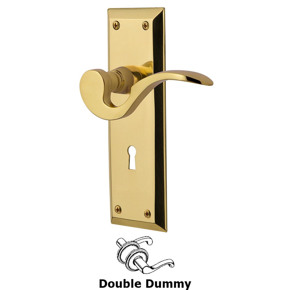 New York Plate Double Dummy with Keyhole and  Manor Lever in Polished Brass