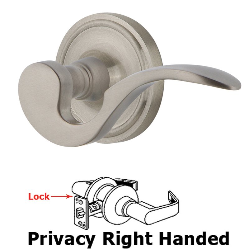 Classic Rose Privacy Right Handed Manor Lever in Satin Nickel