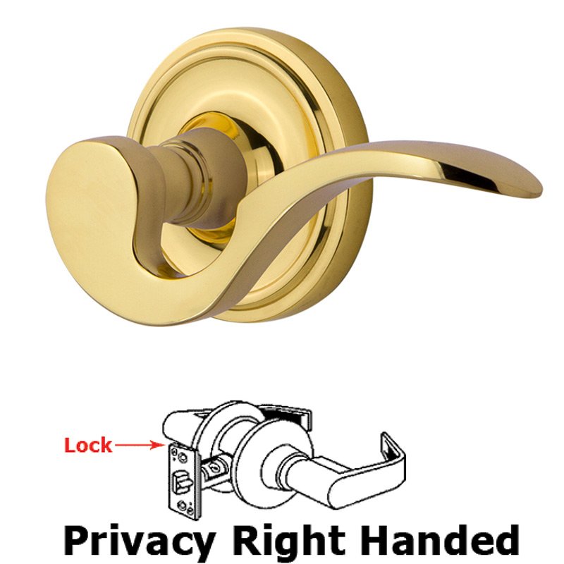 Classic Rose Privacy Right Handed Manor Lever in Polished Brass