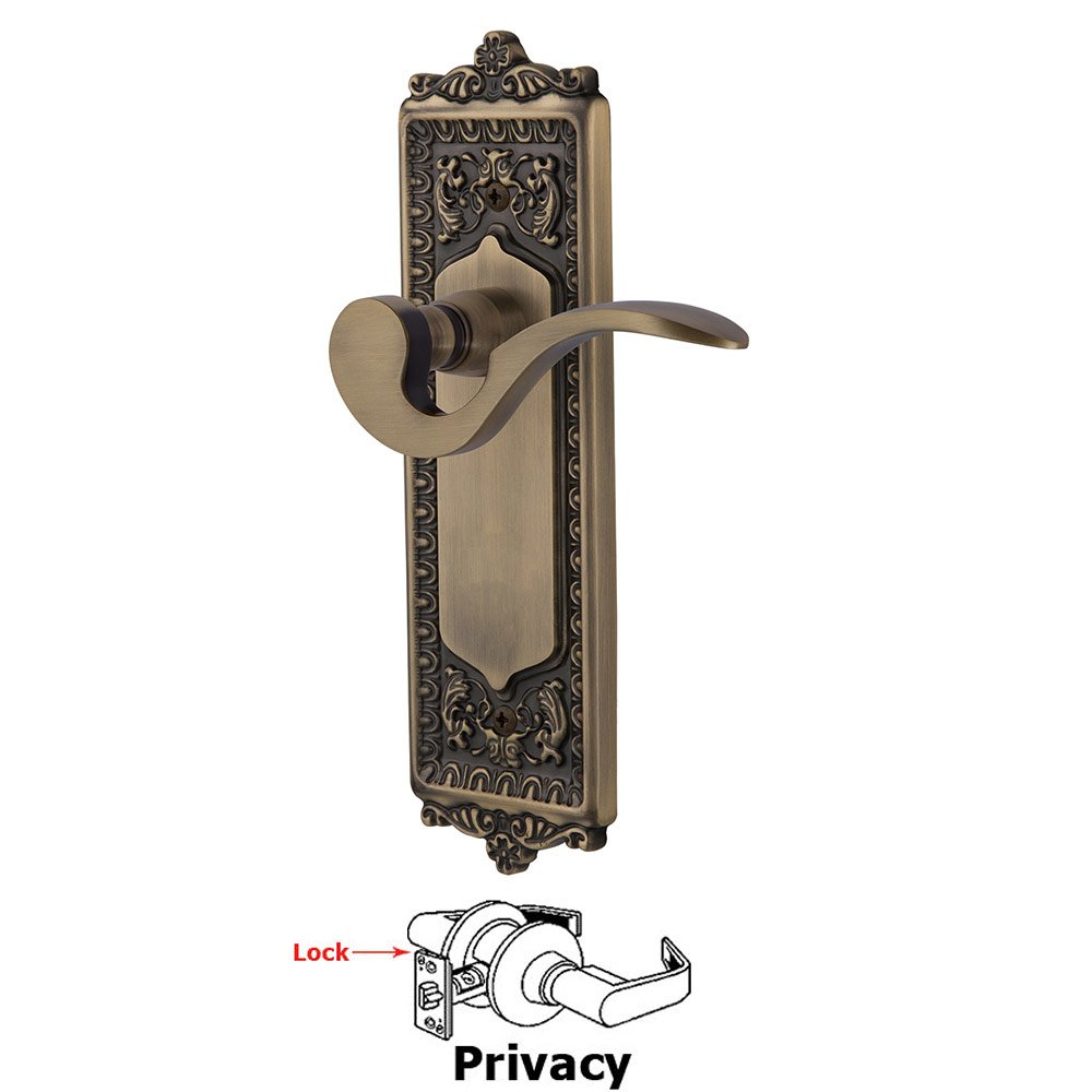 Egg & Dart Plate Privacy Manor Lever in Antique Brass
