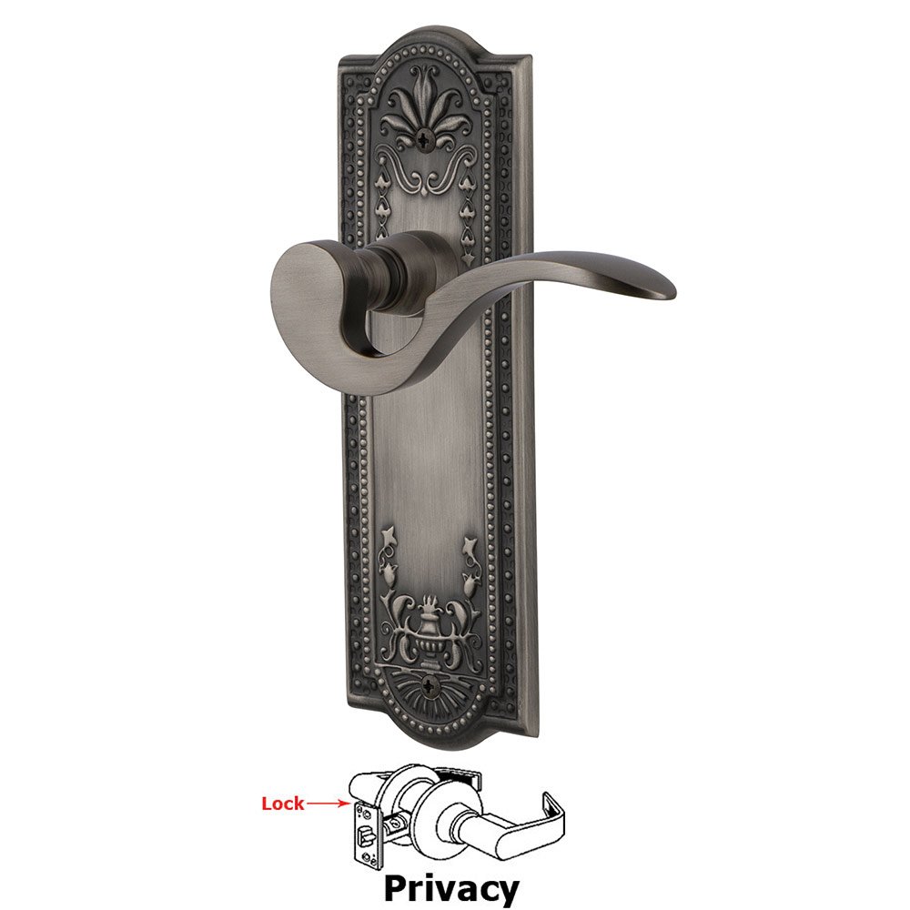 Meadows Plate Privacy Manor Lever in Antique Pewter