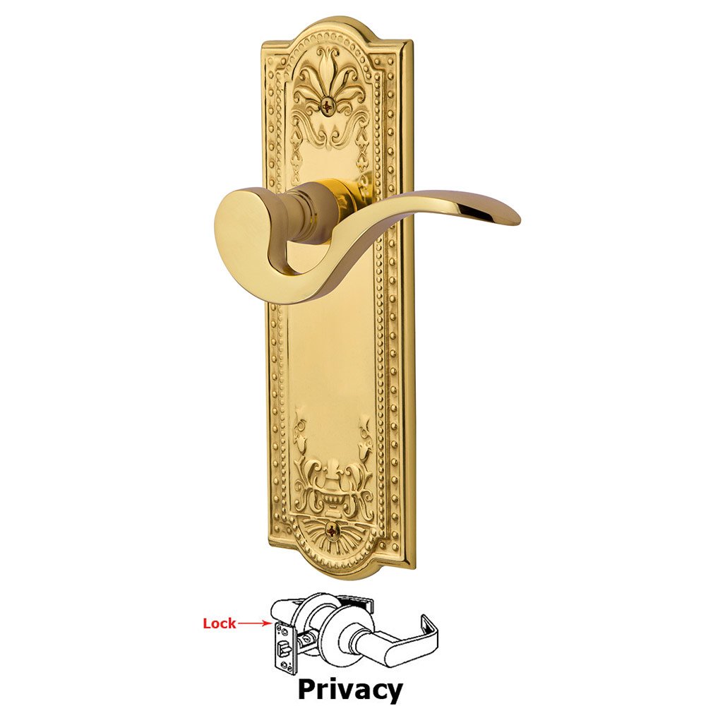 Meadows Plate Privacy Manor Lever in Polished Brass