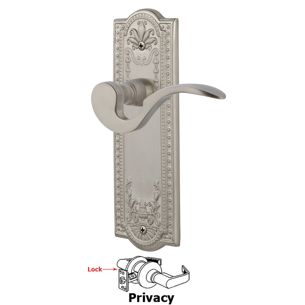 Meadows Plate Privacy Manor Lever in Satin Nickel