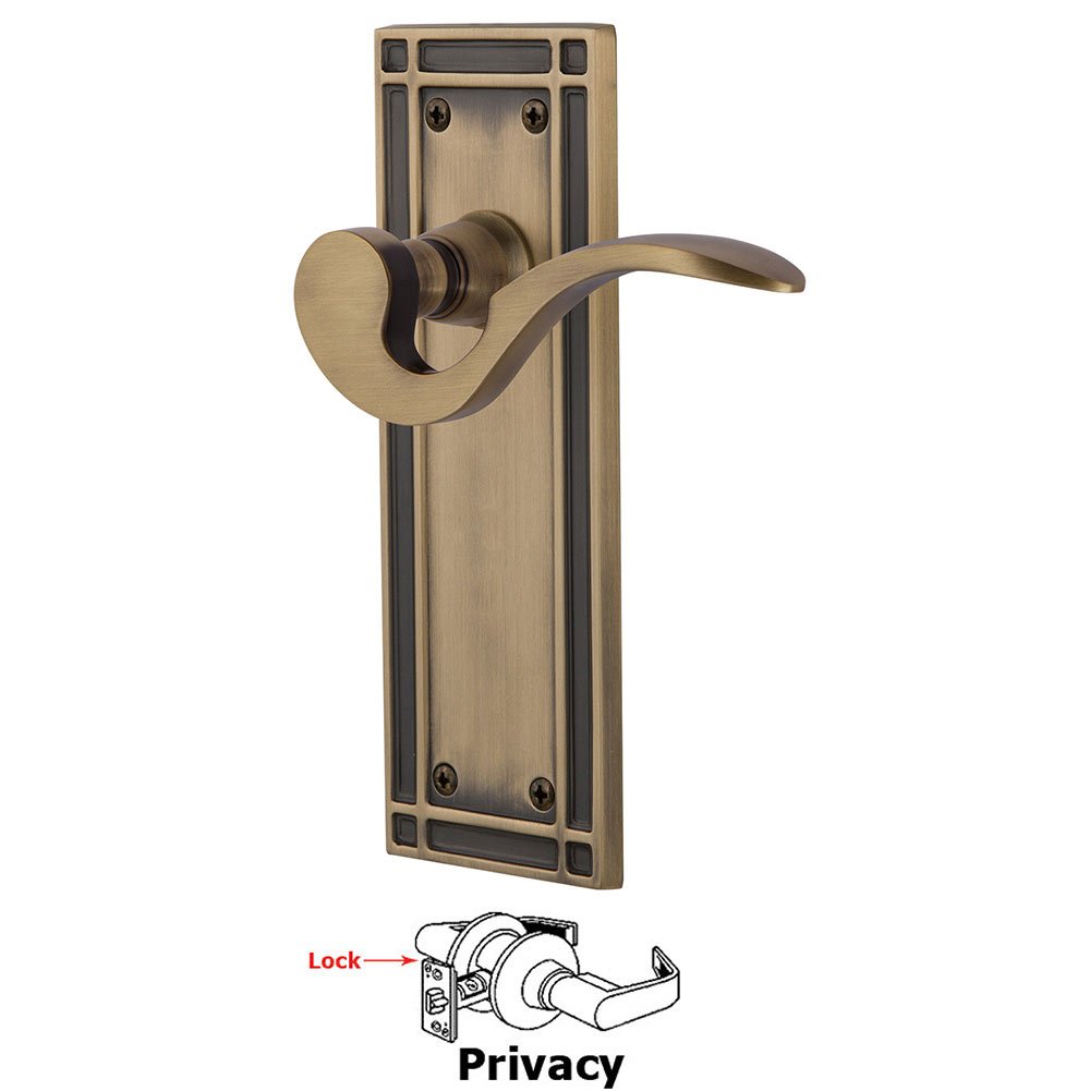 Mission Plate Privacy Manor Lever in Antique Brass