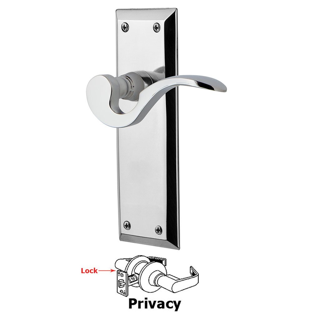 New York Plate Privacy Manor Lever in Bright Chrome