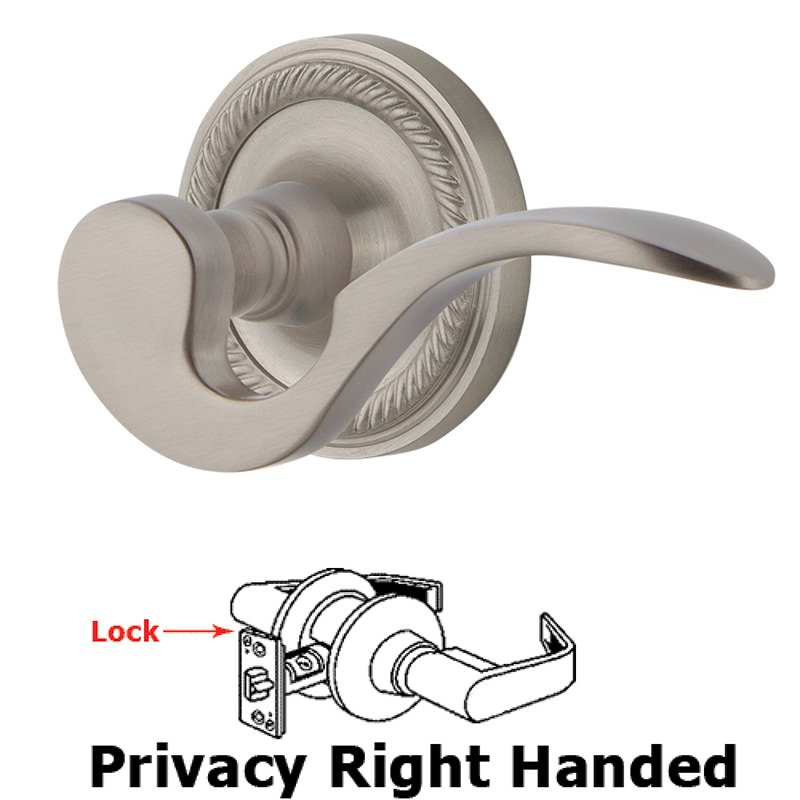 Rope Rose Privacy Right Handed Manor Lever in Satin Nickel