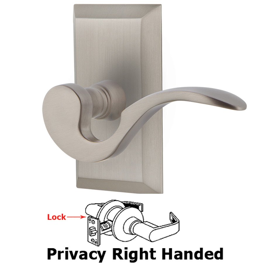 Studio Plate Privacy Right Handed Manor Lever in Satin Nickel