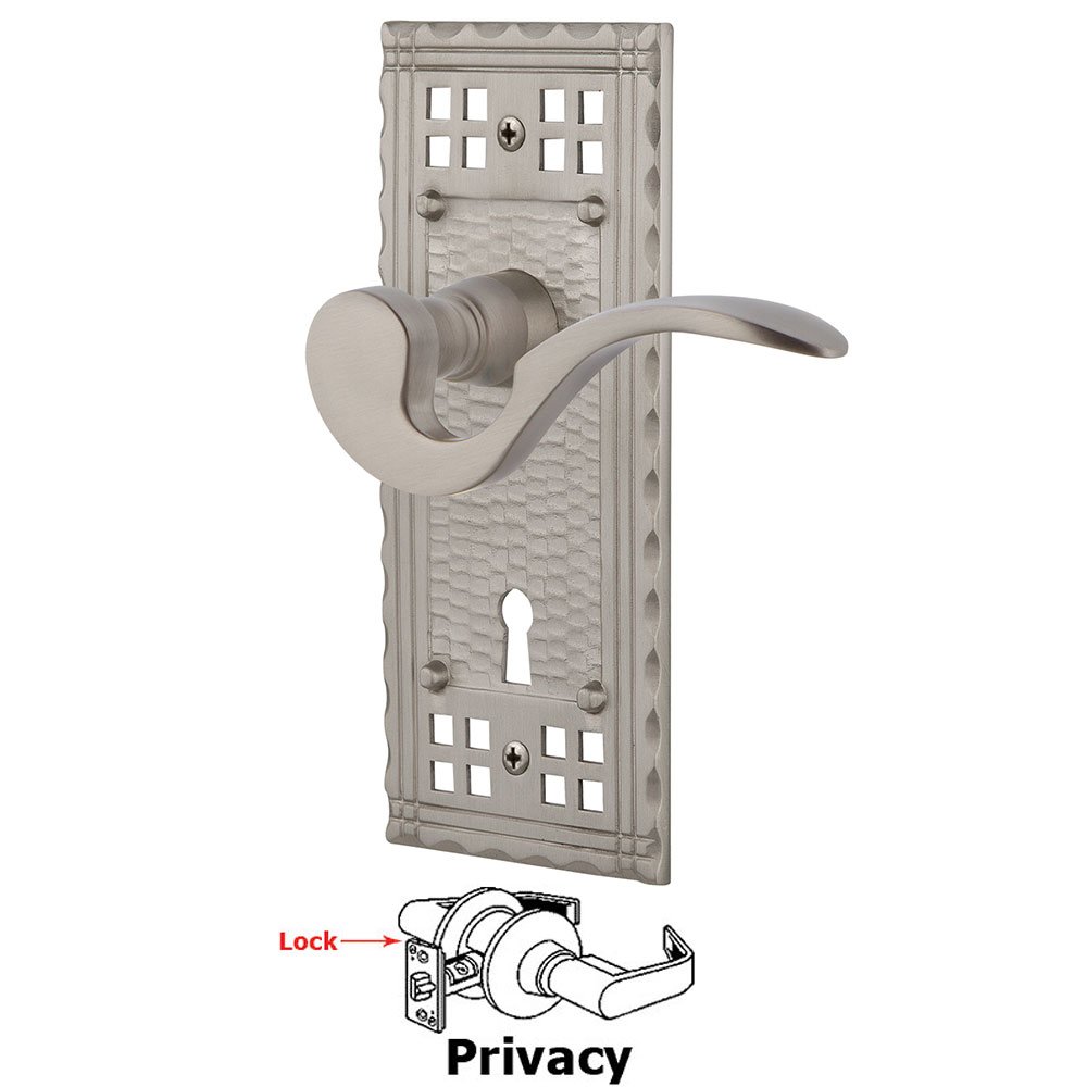 Craftsman Plate Privacy with Keyhole and  Manor Lever in Satin Nickel